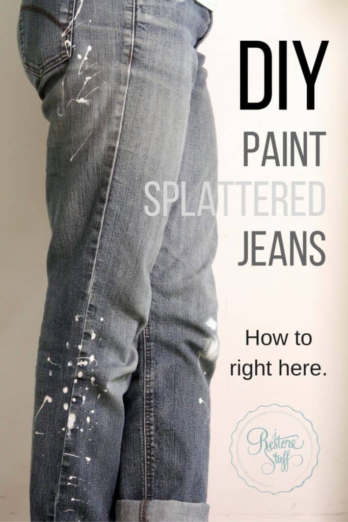 grey jeans with paint splatter