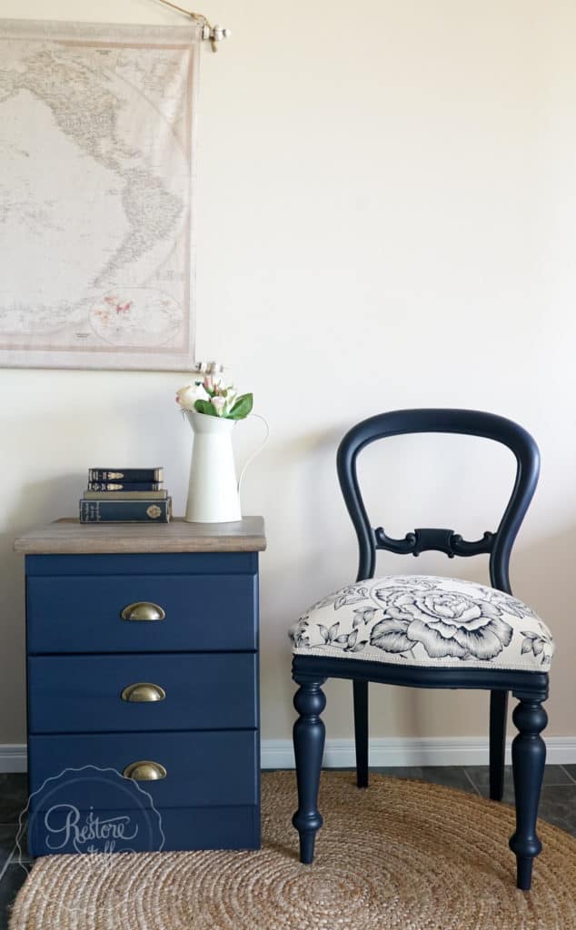 Midnight blue bedside drawers chair