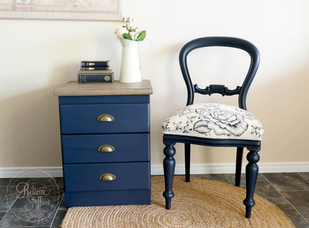 Midnight Blue Balloon Back Chair Bedside Revamp I Restore Stuff