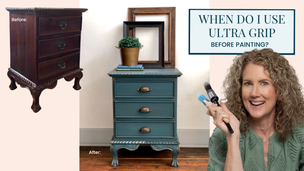 Before and after of drawers painted in Seaside using Fusion Ultra Grip to adhere.