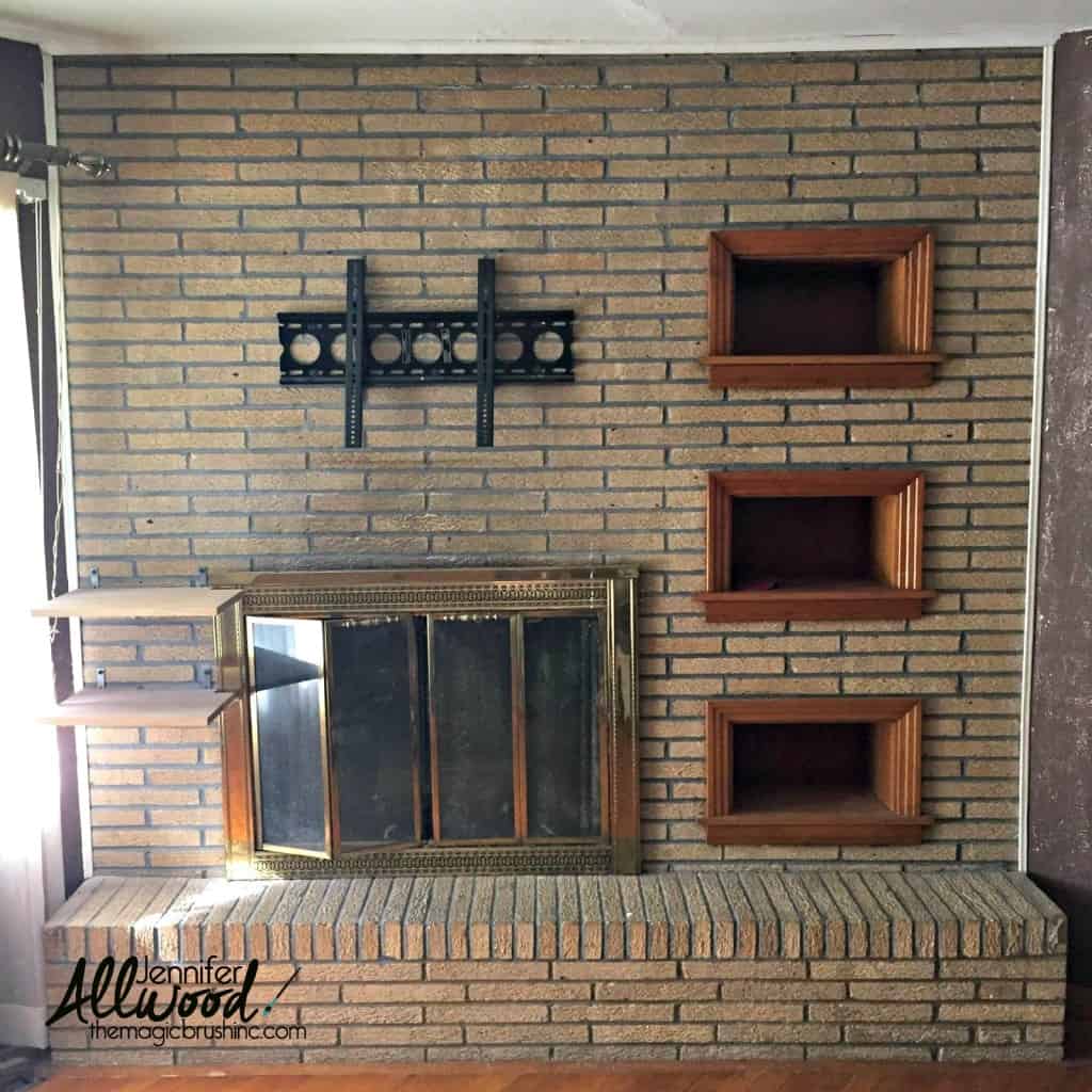 plain brick wall with fireplace