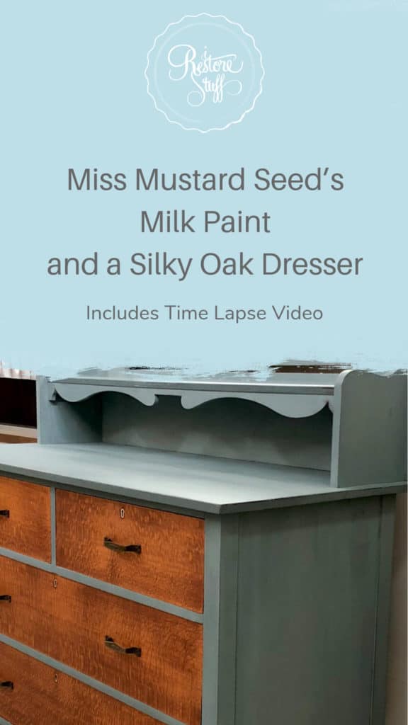 Pinterest image for silky oak dresser makeover