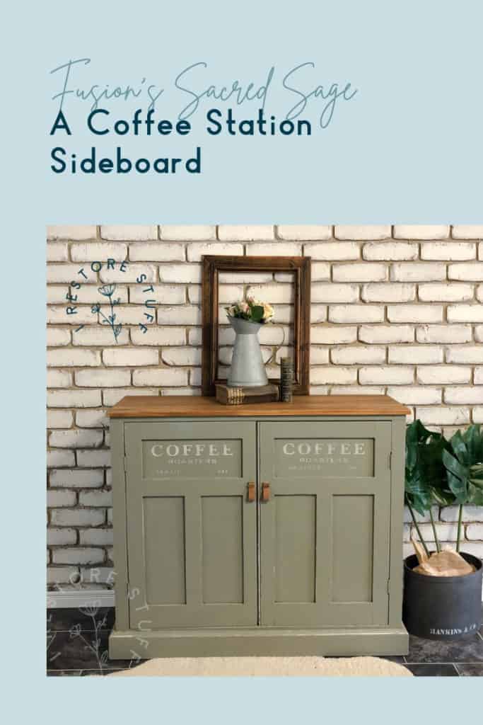 Pinterest pin image of coffee station cupboard
