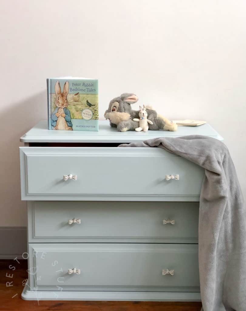 dresser drawers styled for a nursery