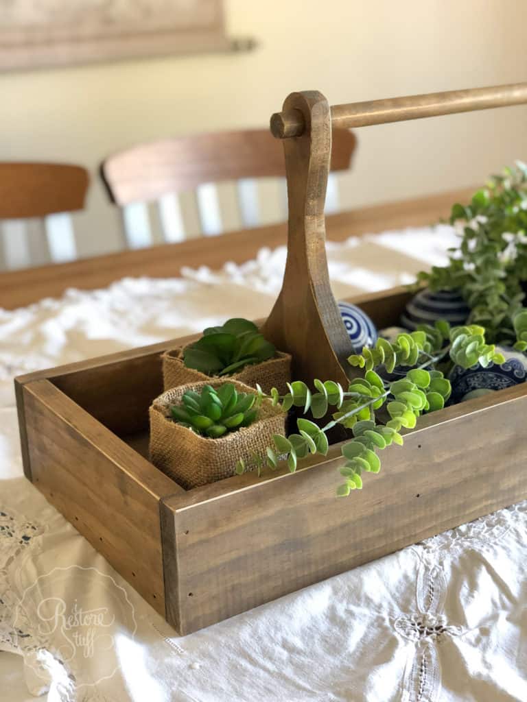 table caddy with greenery