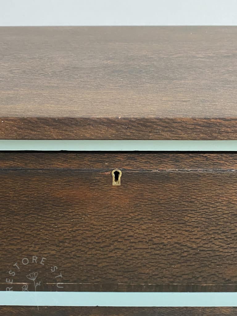 close up silky oak dresser drawer key hole