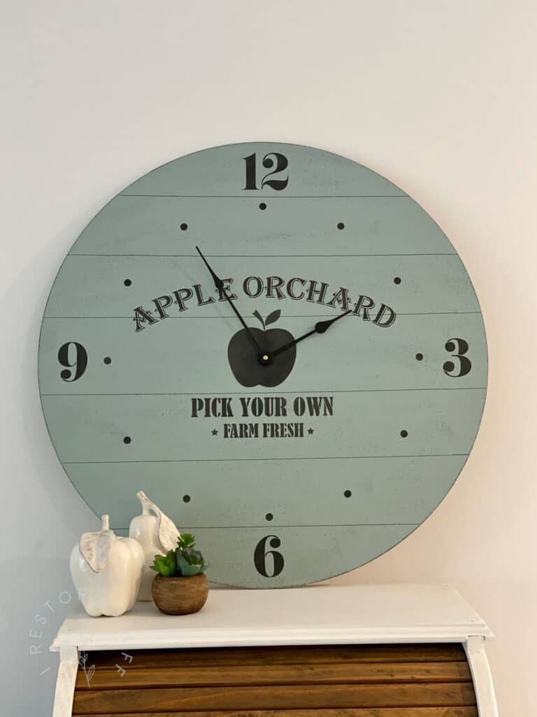 farmhouse clock with apple stencil from Essential Stencil