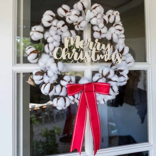 cotton wreath red bow