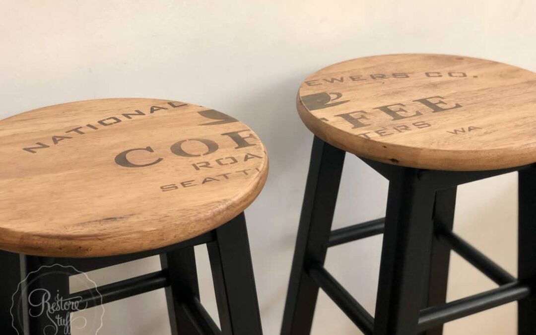 Stenciling on Stools for an Industrial Farmhouse Style Makeover