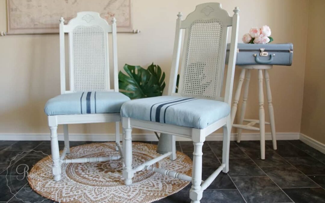 Milk Painted Rattan Back Chairs