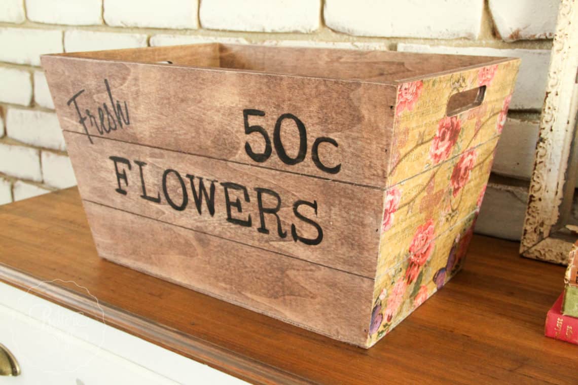 Kmart Wooden Box Hack for Spring using Napkins & Transfer Gel I