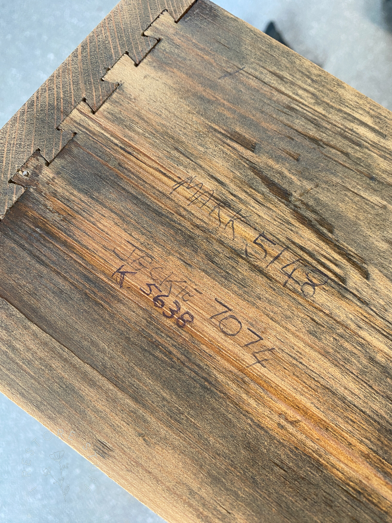 markings on the side of drawer of dresser