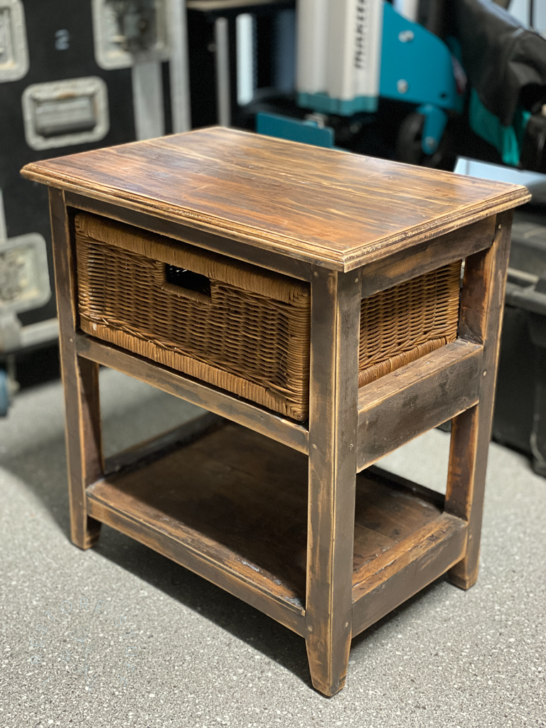 Side table with basket before painting