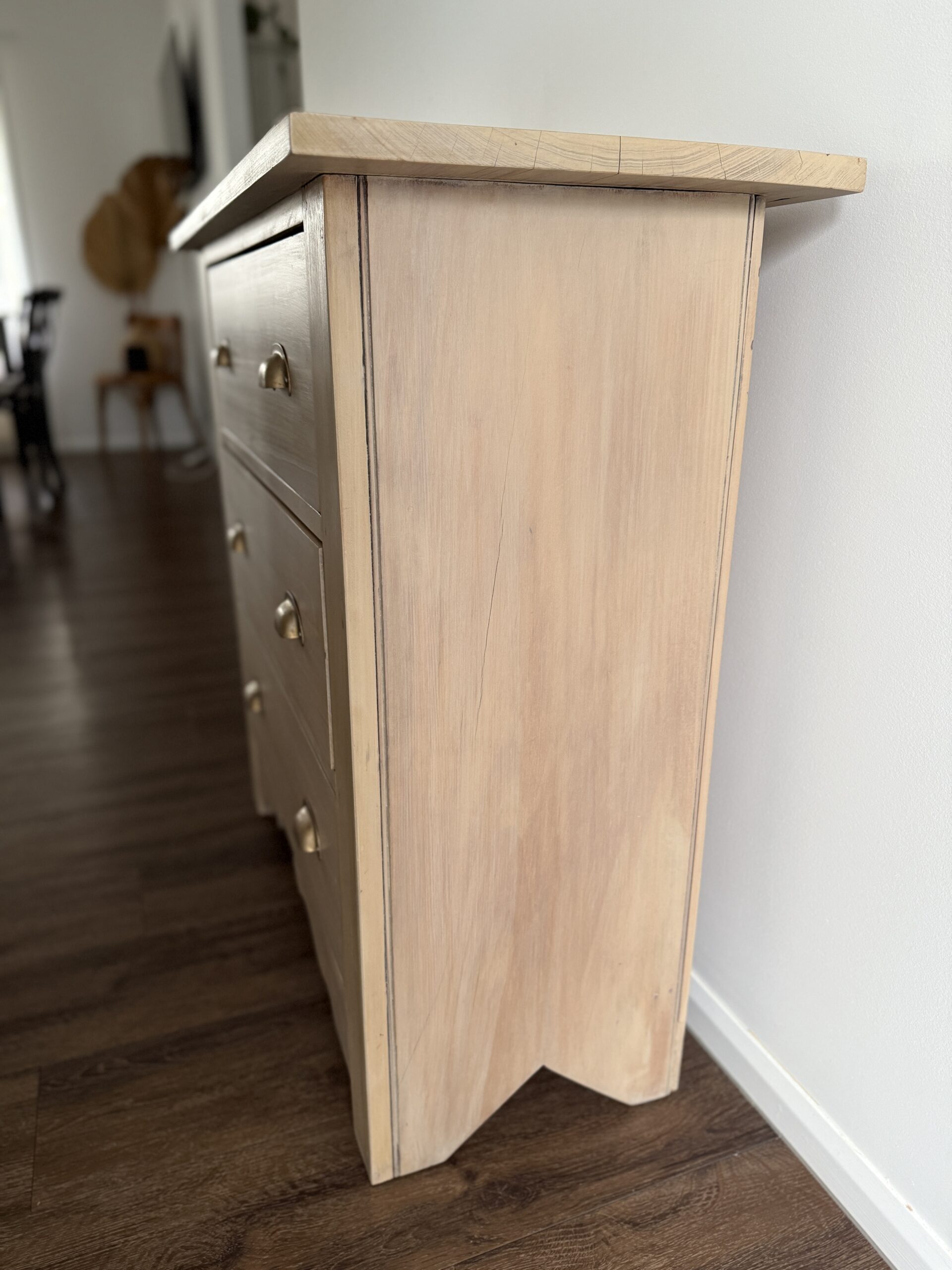 side view of finished pine drawers